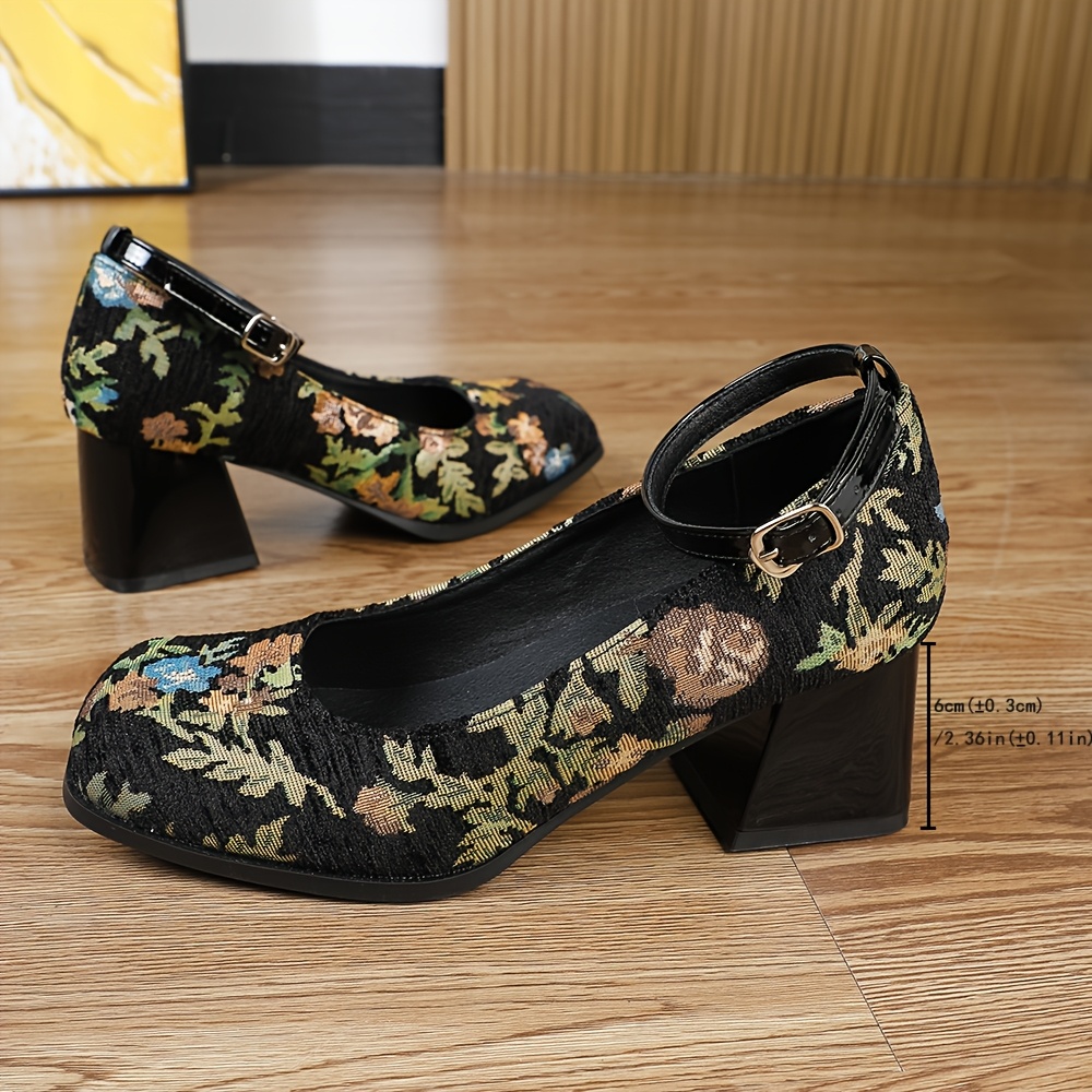 Tacones Altos con Estampado Floral para Mujer Zapatos de Tacón Cuadrado y  Correas en el Tobillo, Zapatos de Vestir con Tacón para Atuen