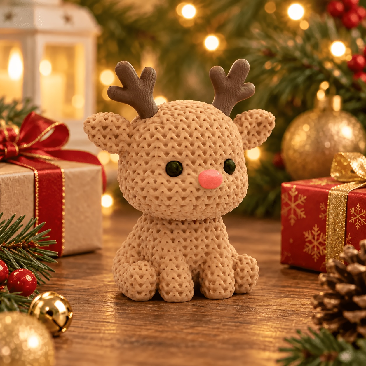 TEMU Crochet-style Reindeer Figurine Ornament, 2.56-inch Mini Christmas Deer Decoration, Cute Holiday Desktop Decor, Suitable As A Stocking Stuffer