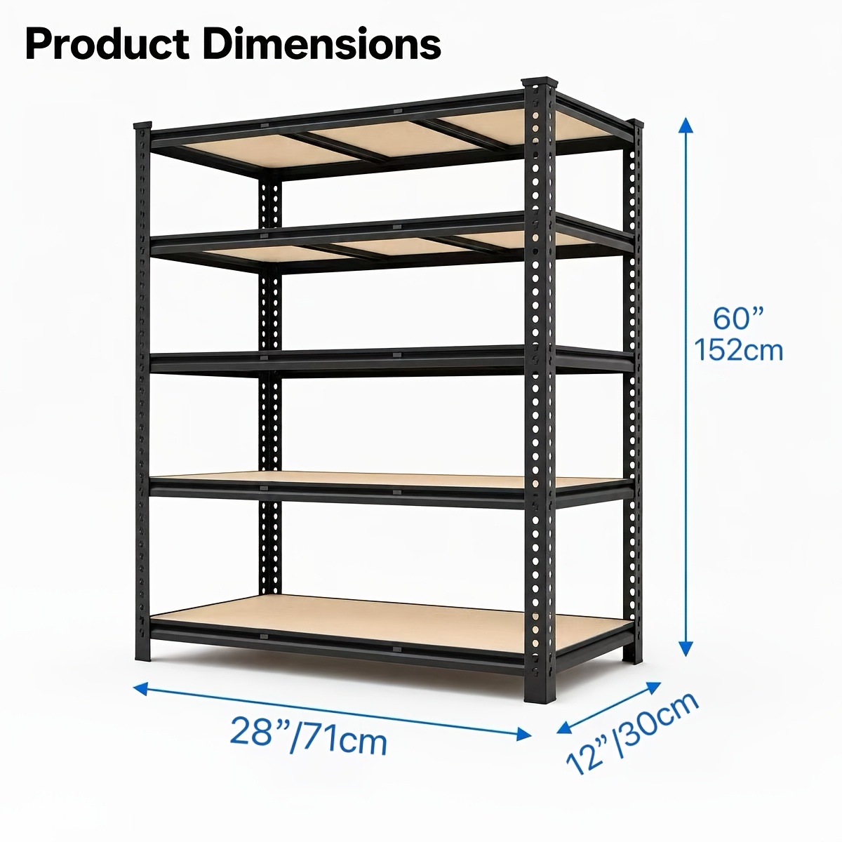 TEMU Warehouse Industrial Storage Rack, Matte Black Metal Shelving, Adjustable Shelf Height Storage Unit, Thickened Structure For Stability & High