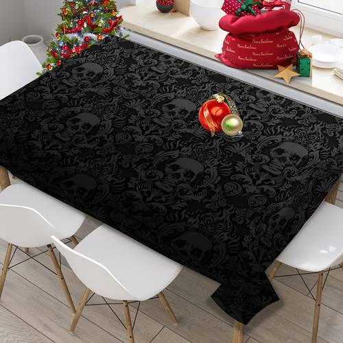 2d flat printing european classical style tablecloth retro baroque damask skull head print high quality machine washable polyester tablecloth elegant party tablecloth halloween decoration and dining table decor