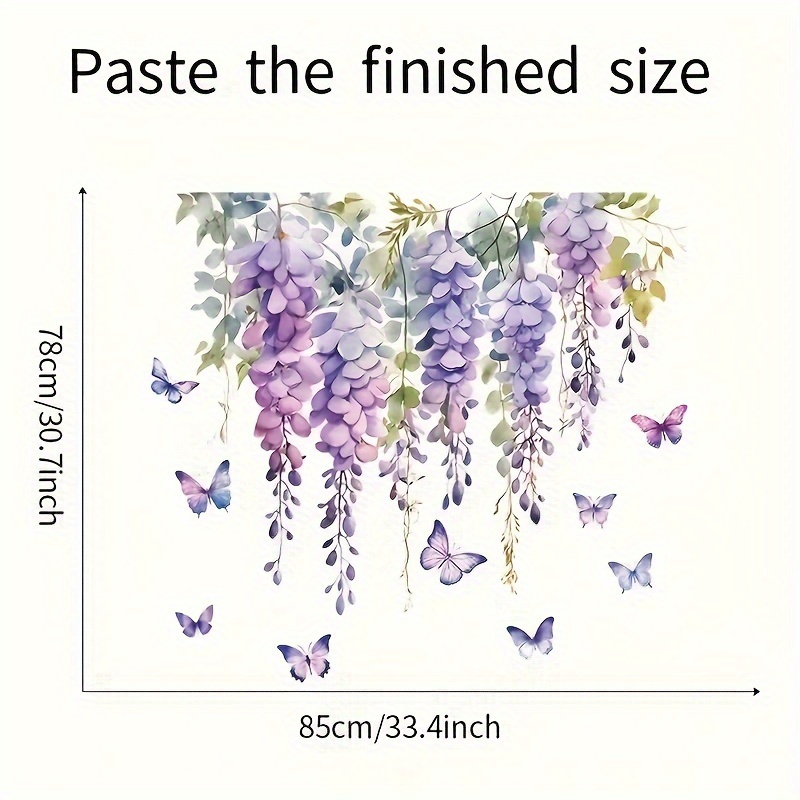 Image of 2pcs Of Colorful Wisteria Wall Stickers, Floral Wall Decals, Green Leaves, Removable Vinyl Stickers, Suitable For Bedroom And Living Room, Home Wall Art, Tv And Sofa Background Decoration, Wall Decor