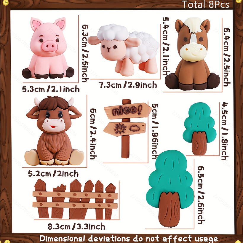 Image of Laventy 7/8/9pcs Farm Birthday Decorations Farm Birthday Decorations Farm Birthday Decorations Cow Pig Chicken Cake Farm Animal Cupcake Toppers