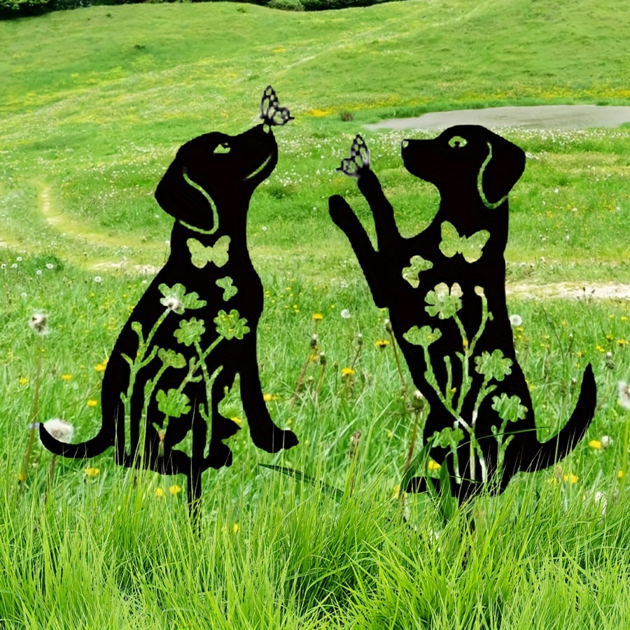 

2pcs Metal Dog Silhouette Art Ground Stake, Outdoor Garden Decor, Iron Sculpture, Indoor Home Hanging Decor, Decorative Art Style, Metal