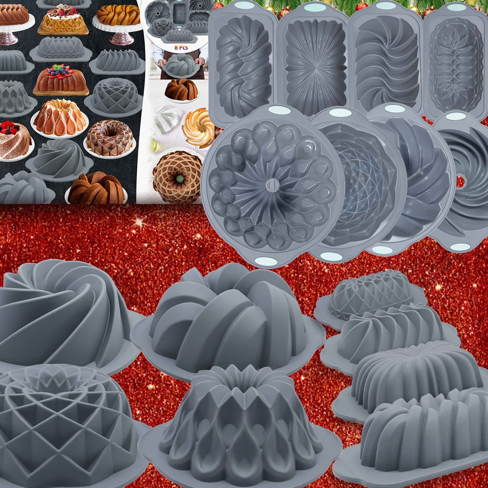 

8-piece Silicone Bakeware Set, For Mousse, Jelly, Chocolate, Custard, , , Cake, , & , Halloween, Christmas, Thanksgiving, And , Silicone Material, No Batter Included