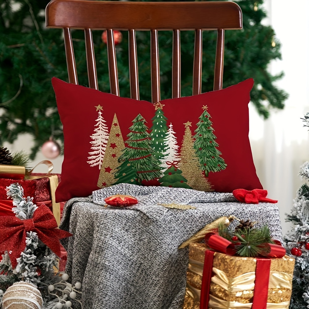 

Christmas Tree Red Throw Pillow Cover 12x20 Inch - Winter Home Decor, Indoor & Outdoor Use, Zip Closure, Machine Washable