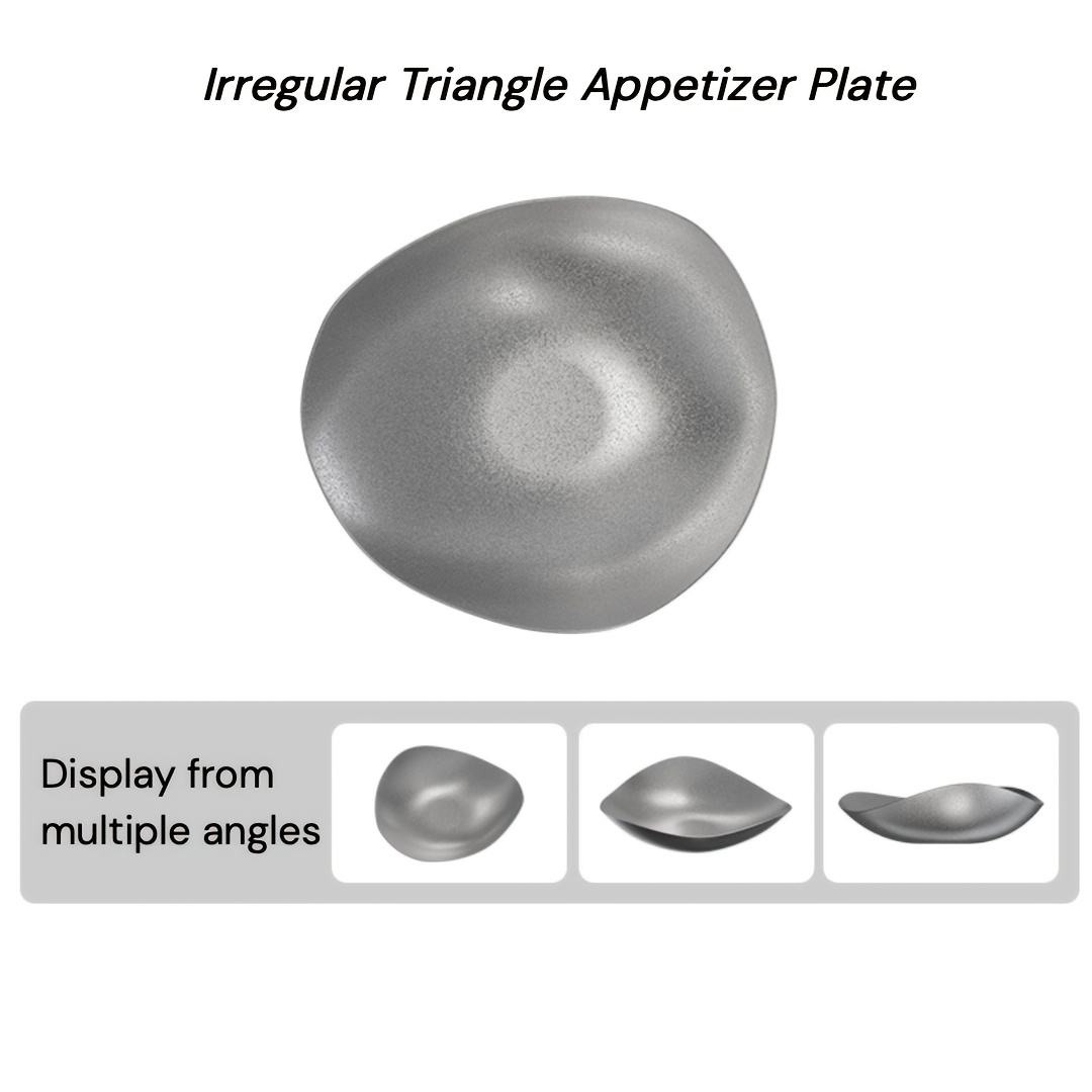TEMU 304 Stainless Steel Snow Gray Irregular Triangle Cold Dish Plate, Vintage Distressed Industrial Style Art Platter, Thickened Wear-resistant