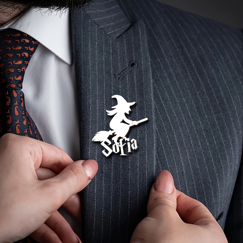 Image of Personalized Stainless Steel Halloween Witch Broom Brooch, Witch Broom Name Brooch, Custom Jewelry Gift, Holiday Gift, Halloween Gift, Gift For , Perfect Gift For Her