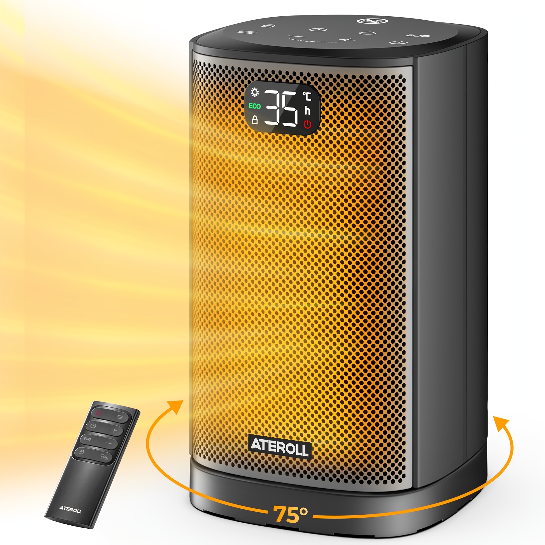 TEMU Ateroll Space Heater, Ptc Ceramic Heater With 75° , And 32db Mode, Portable Electric Heater With Remote Control And Carry Handle, Small Desk