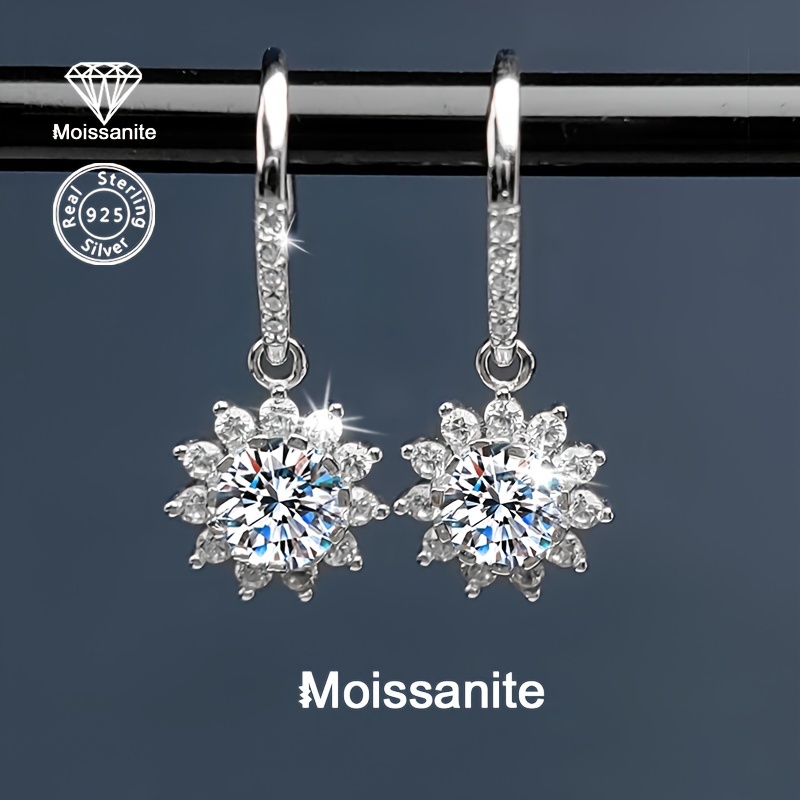 

Boucles d'oreilles pendantes et pendantes en de en moissanite - Clous d'oreilles en argent 925 de 1 en moissanite , de fête et de banquet, cadeau de , toutes - 2g/0,07oz