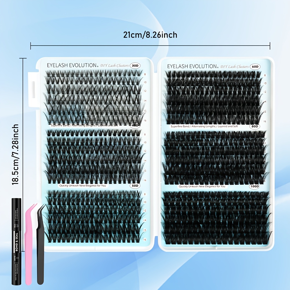TEMU 10 Pairs/708pcs Wispy Fluffy Lash Clusters Kit, 30-100d Volume Diy Eyelash Extensions, 8-16mm Mixed Layered Lashes With Ultra Thin Invisible