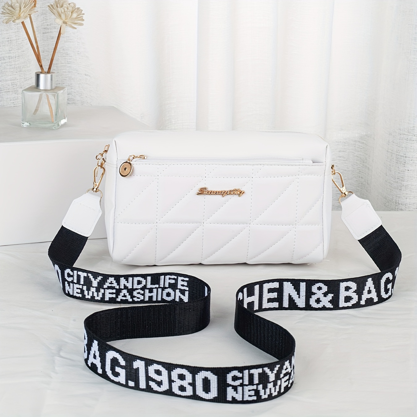 Women's Quilted Crossbody Bag With Triple Zip Compartments, Shoulder Purse, Faux Leather Fashionable Shoulder Bag