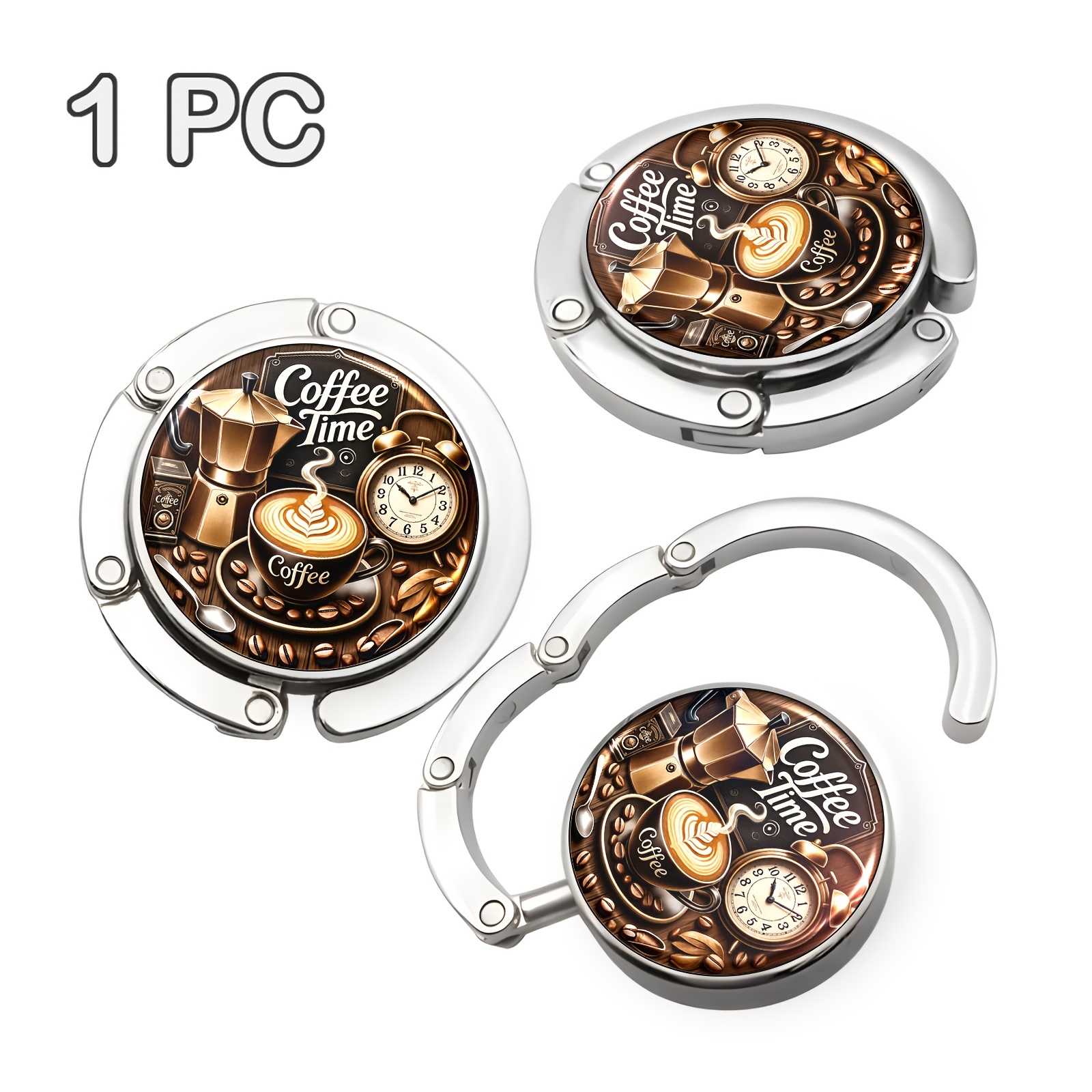 TEMU Coffee Cup Pattern Portable Hook, Foldable Handbag Storage Hook, Mature Style, With Unique Gift, Suitable For Travel And Home Use, Space-saving