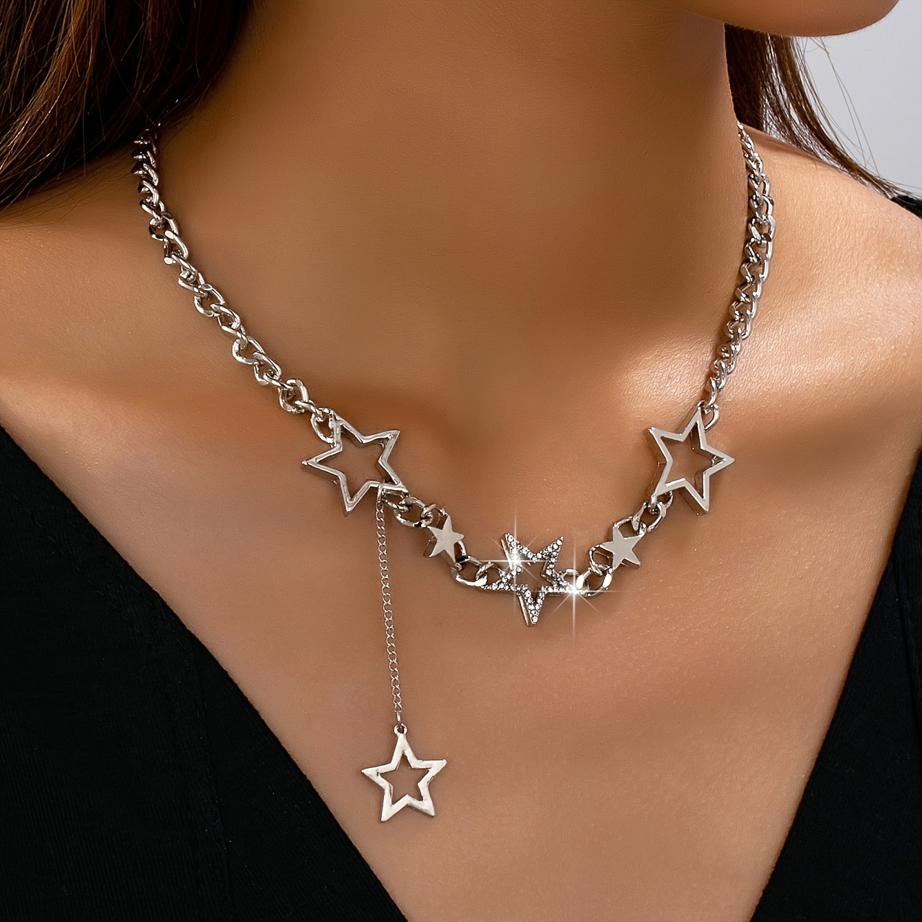 TEMU 1 Collar con Colgante para Mujer, Diseño Individual Y2K con Borla de Estrella, Diamantes de Premium y Estilo Hip-Hop, Ideal para Uso Diario y