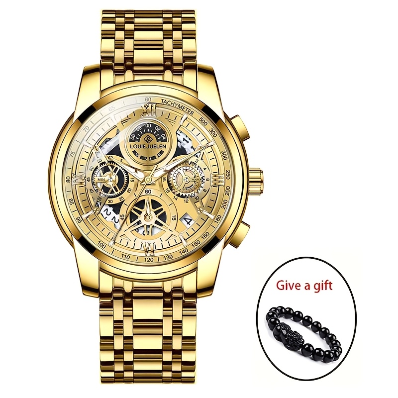 TEMU Golden Mechanical Watch - 2026 New Fully Automatic Movement Watch For Men, Stylish, Trendy, Easy, Versatile Business Watch, Suitable As A Gift