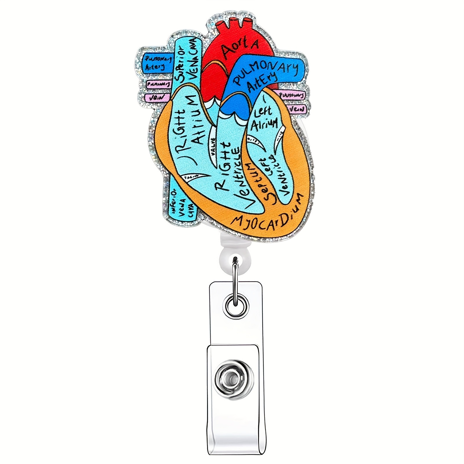 Acrylic Heart Anatomy Retractable Badge Holder Glittery - Temu
