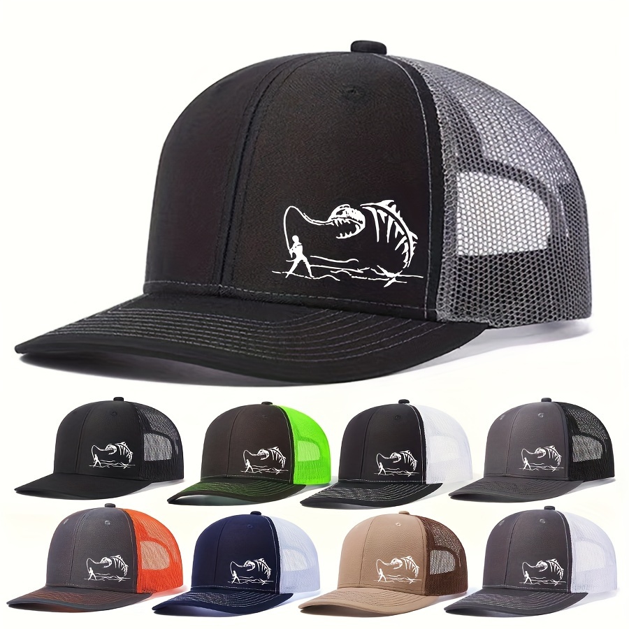 

1pc Unisex Sunshade Breathable Mesh Baseball Cap With Fishing Print For Outdoor Sport