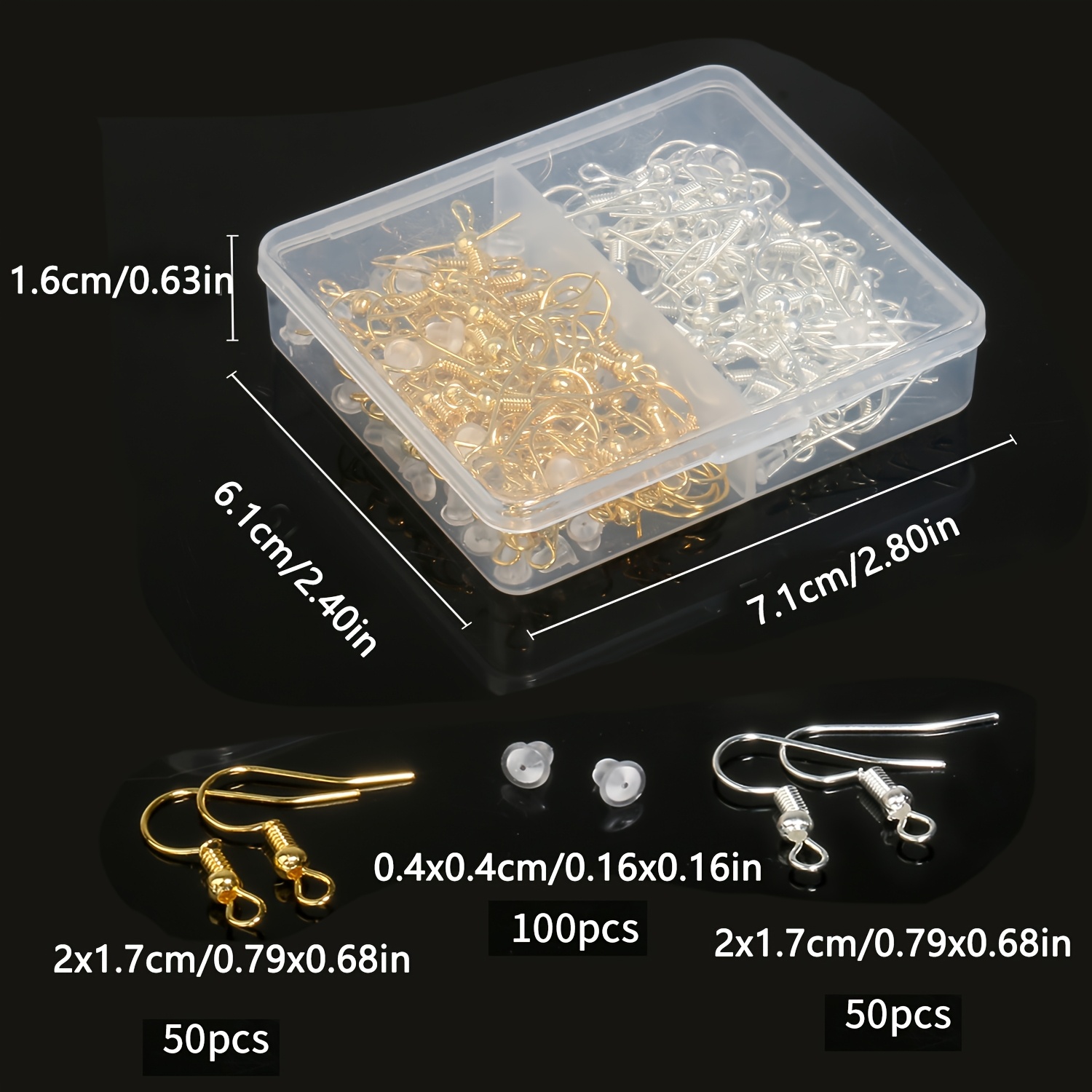 Image of 20x17mm 100pcs/box Stainless Steel Earring Hook Ear Wire With Silicone Earplugs Kit For Diy Earrings Jewelry Findings Making Accessories