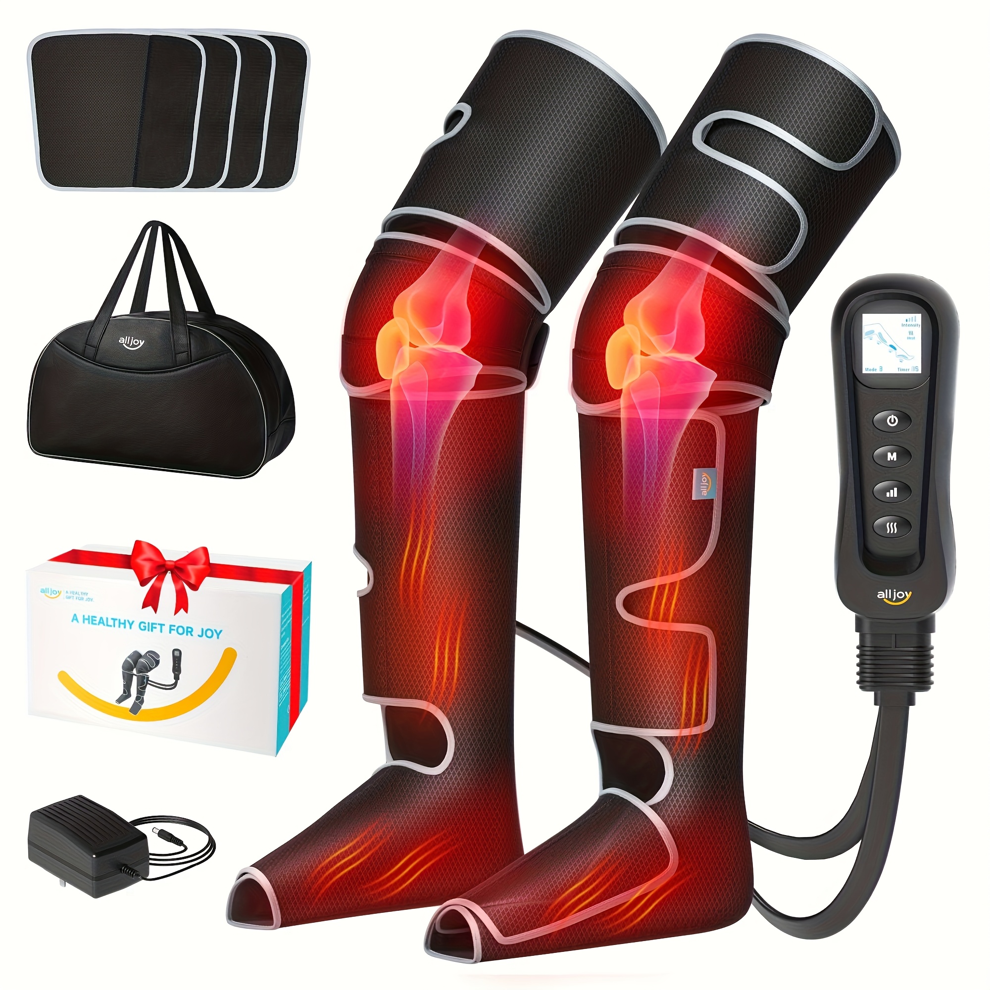 Image of Alljoy Leg Massager, Air Compression Calf Foot Massager, 6 4 Intensities 2 Heatlevels For Feet And Knees, Father's Day And Mother's Day Gift, Ideal Gift For Men And Women