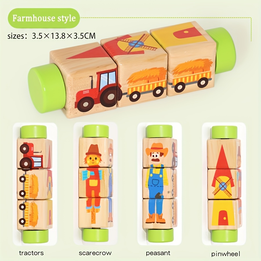 Educational Wooden Rotating Block Puzzle Toy for Kids