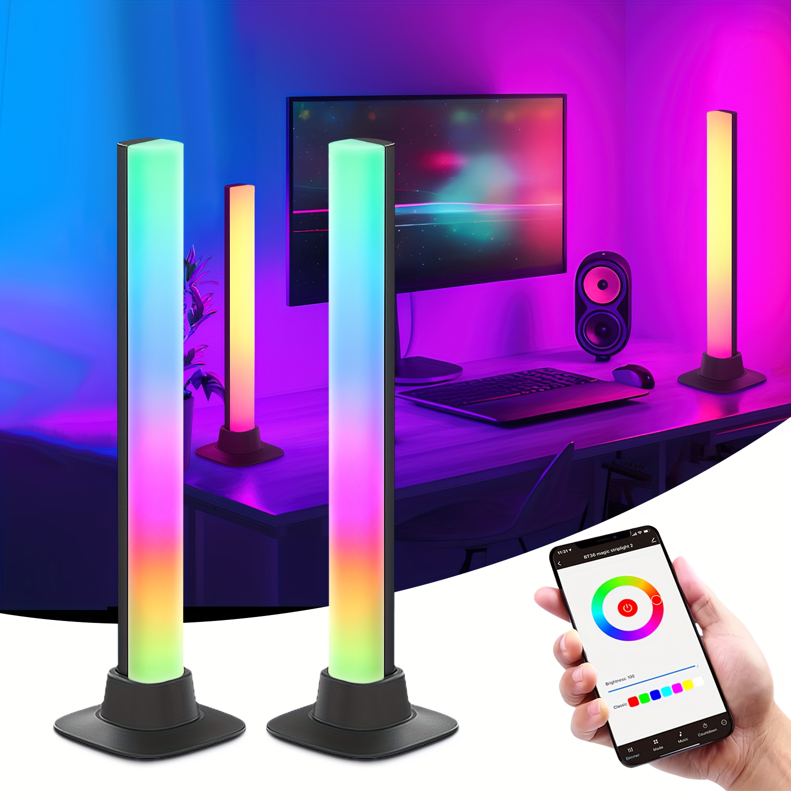 

Smart Led Light Bars, Tv , Usb Ambient Lighting Music Changing Wireless Control 8 Dimmable Desktop Lamp For Computer Movies Pc Monitor Desk Gaming Room Christmas Birthday Gifts