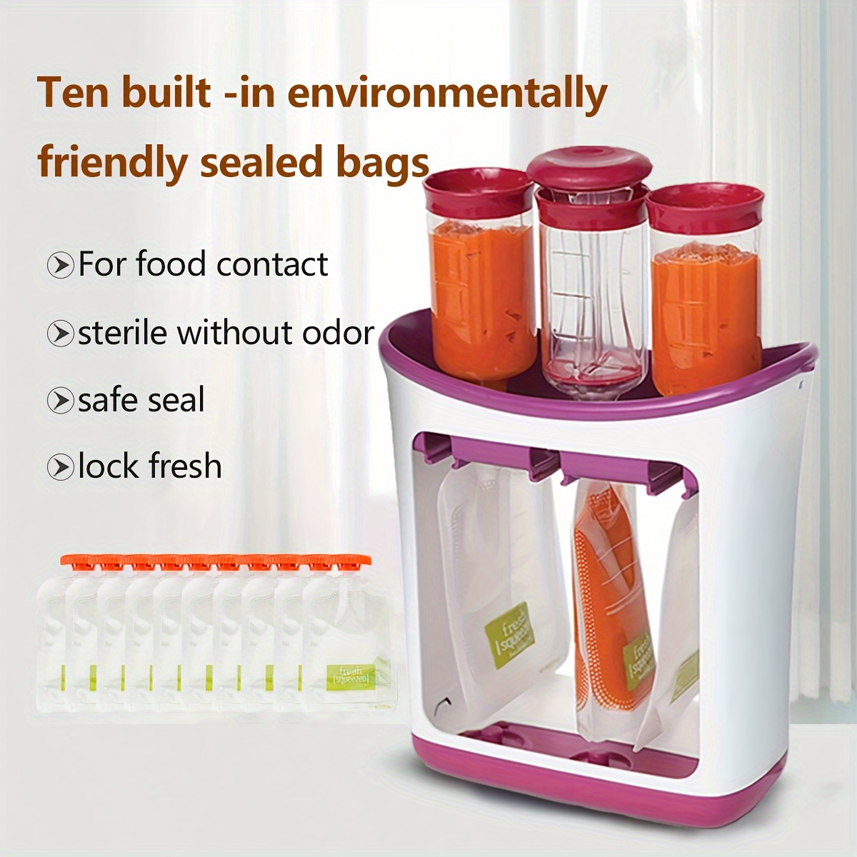Fruit Puree Extruder Kitchen Dispenser with Food Storage Bags