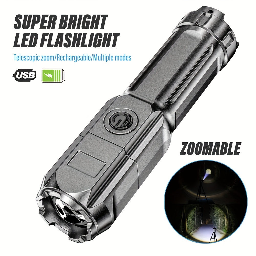 

High Power Led Flashlight, Rechargeable Torch, Outdoor Portable Camping Light, Zoomable, 3 Lighting Modes, Suitable For Camping, Hiking, Etc.