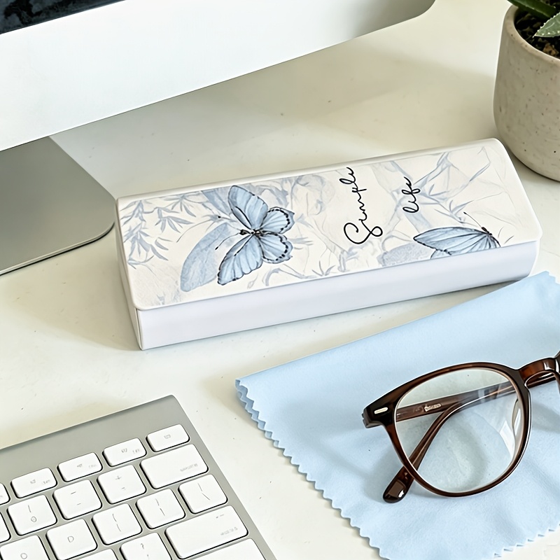 TEMU 2pcs Elegant Ladies Glasses Case Set, The Set Includes Glasses Cloth, Faux Leather   Iron Box Material