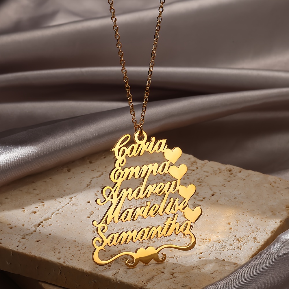 TEMU Custom Family Name Necklace, Personalized Name Necklace, Stainless Steel Pendant Necklace, Christmas Gift For Family, Women's Fashion Jewelry,