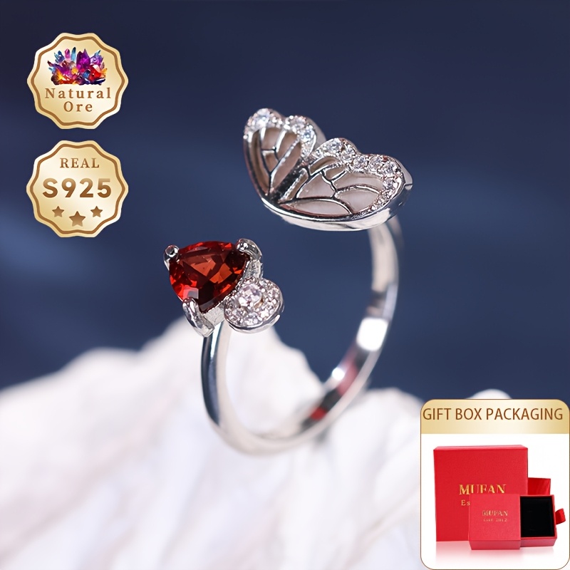Women's S925 Silver Adjustable Open Gemstone Ring