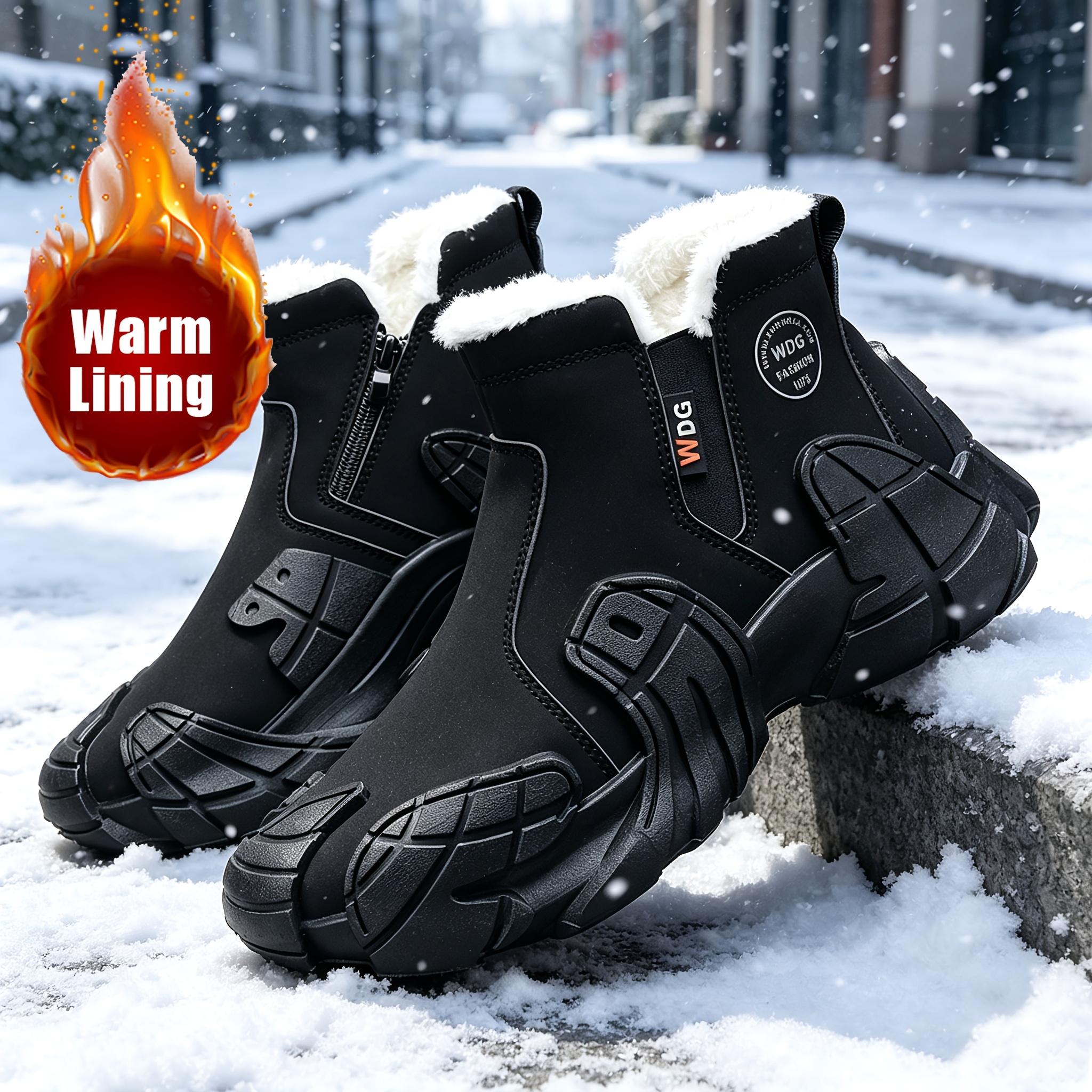 Solid Color Trendy Men Snow Boots, Rugged Outdoor Functional Shoes