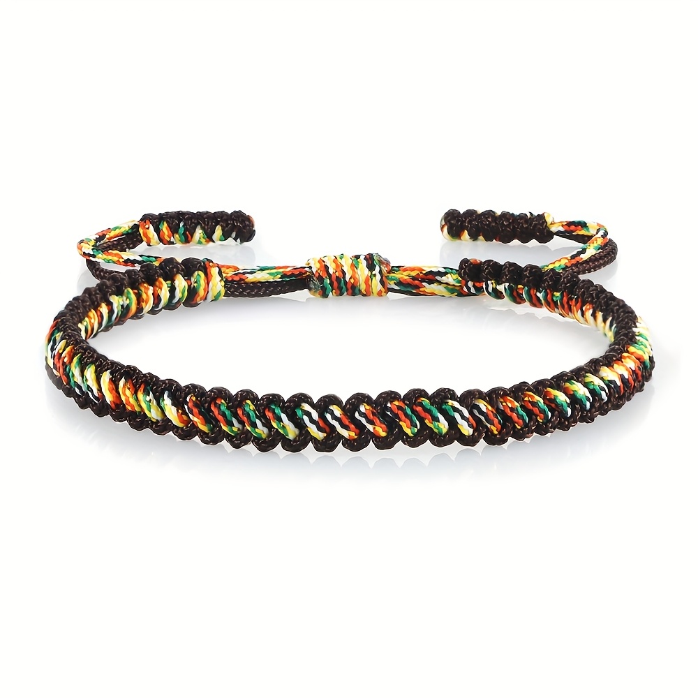Boho Green & Rainbow Gradient Woven Bracelet Adjustable Friendship Jewelry