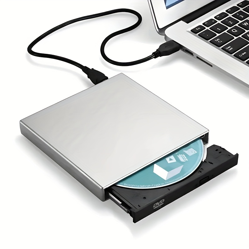 usb 3 0 external dvd cd drive with sleek metallic   high speed optical reader for laptops pcs and macbooks   for easy portability optical data reading modern external drive metallic casing