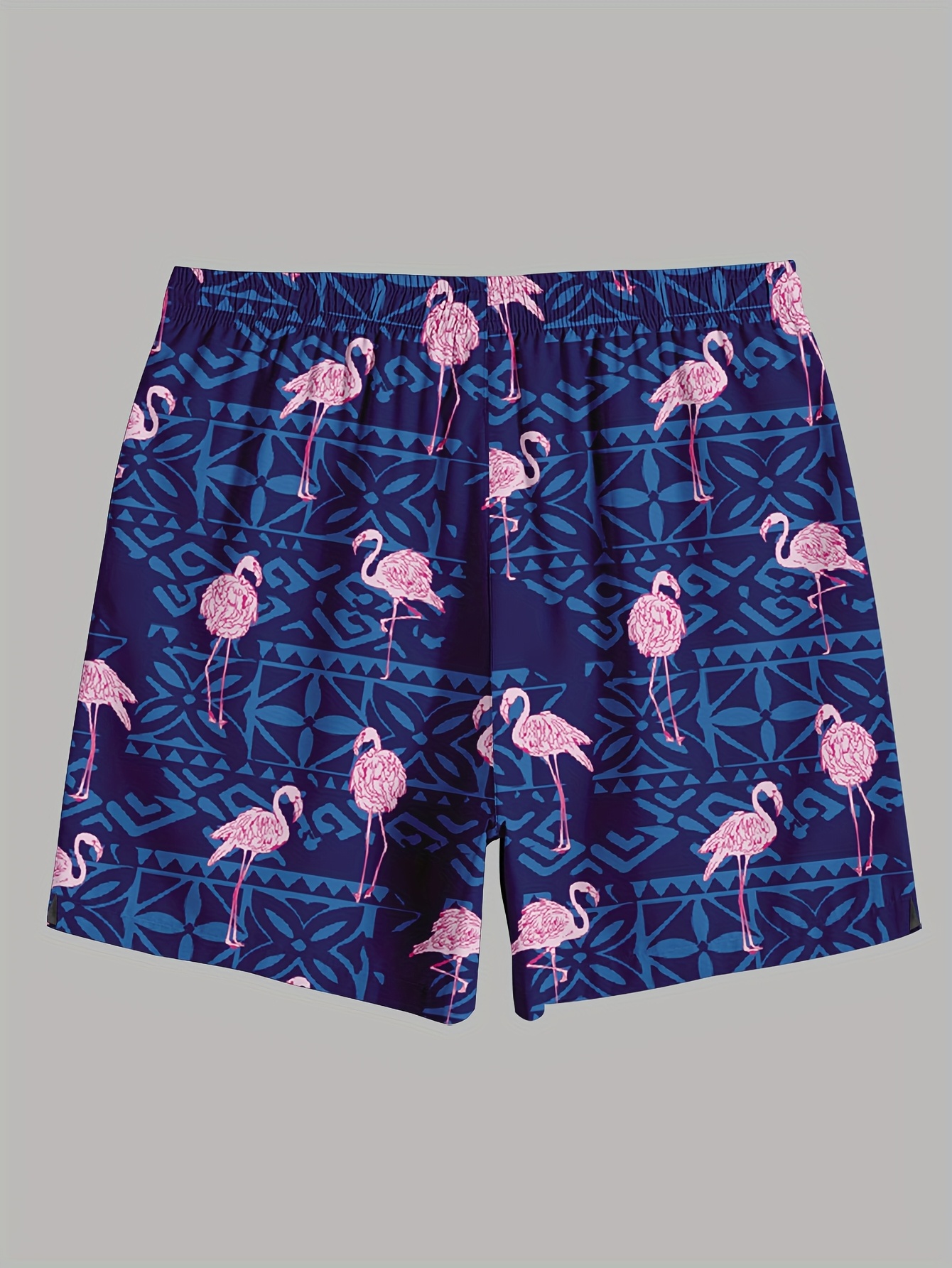 men's summer double layer beach shorts in flamingo geometric