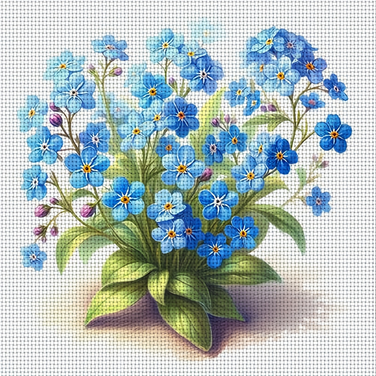 TEMU 1pc Diy "-me-not Flower Bouquet" Stitch Kit For S & Beginners With Pre-printed Canvas, Needle Threader & Instructions - Complete For Relax