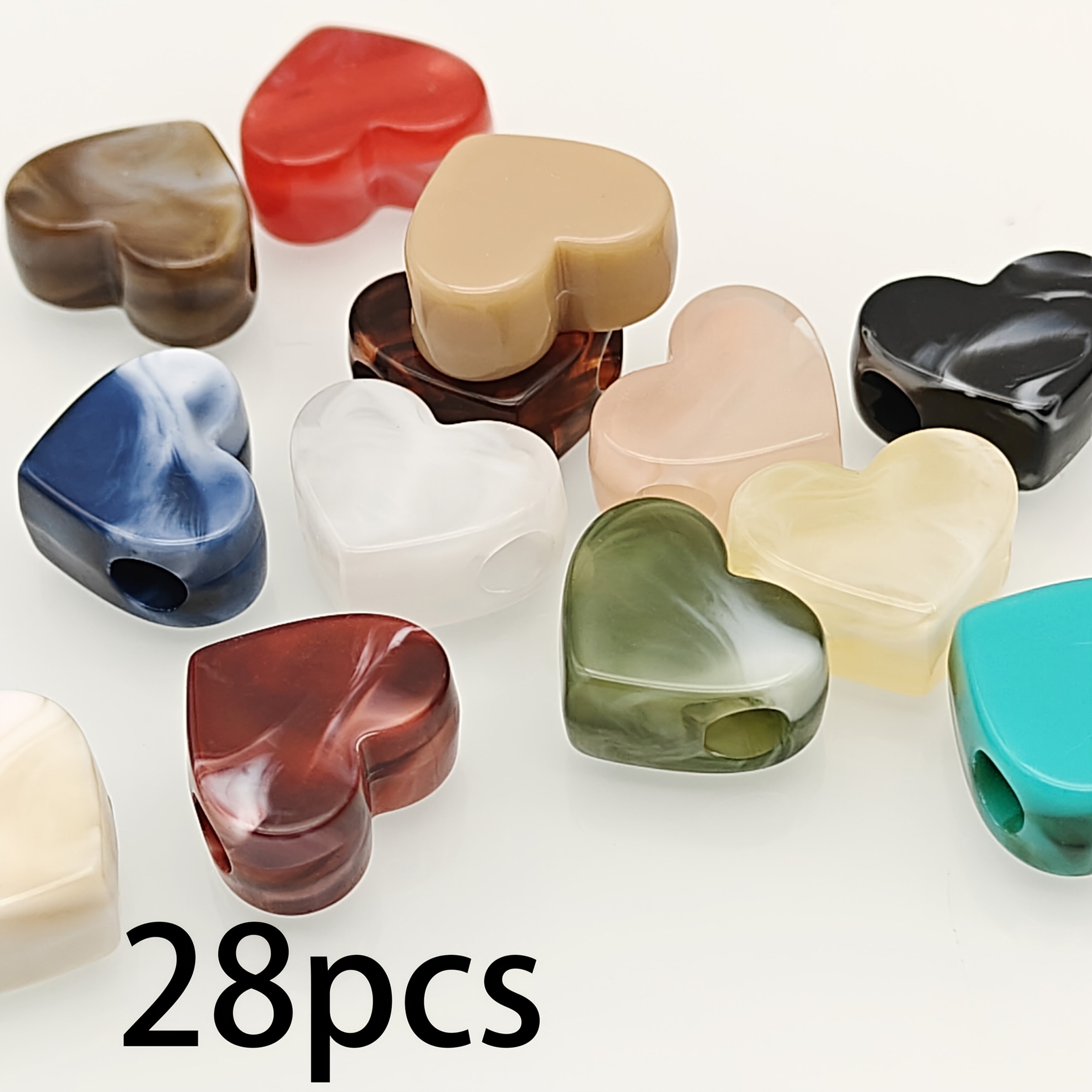 TEMU 28 Stück 17,6 mm Acryl Herz Perlen mit horizontalen Löchern, lose Perlen, Schmuckherstellungsmaterialien, kann für Halsketten, Armbänder,