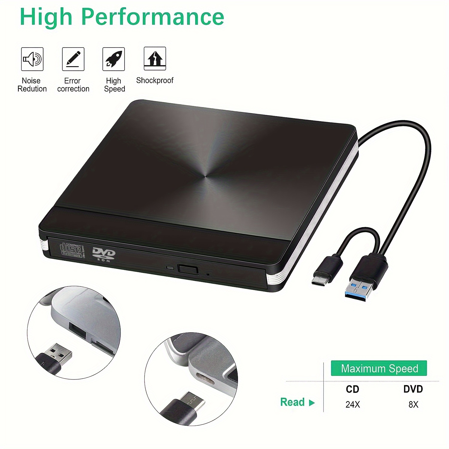 

Optical Drive Interface Usb3.0 And Type C External Drive Dvd Disc Drive, Supporting Playback Without Burning Function, External Computer Mobile Burning Cd Player Portable Cd Dvd Drive