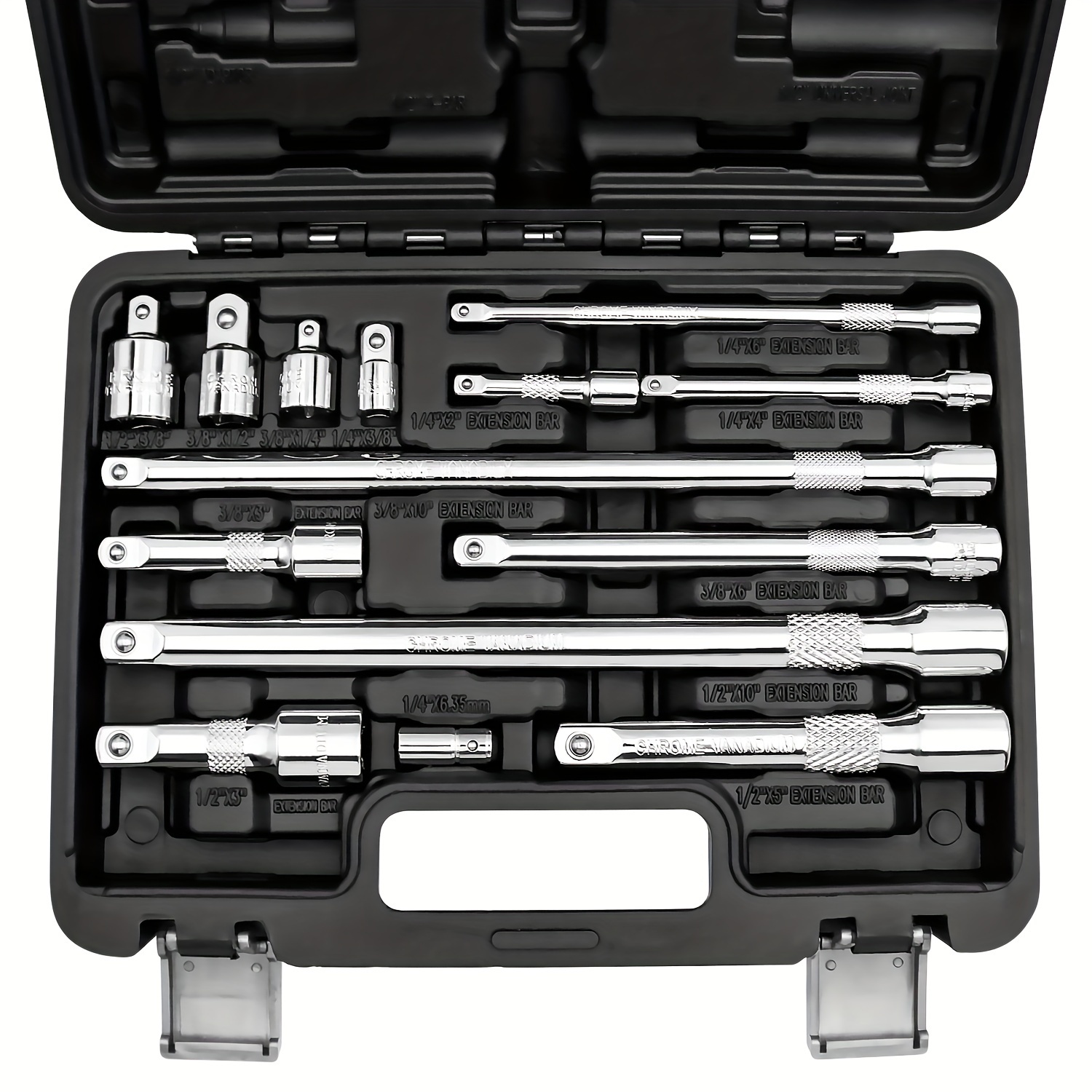 

14pcs Long Set And Adapter Set, 1/4", 3/8", 1/2" And Adapters, Steel