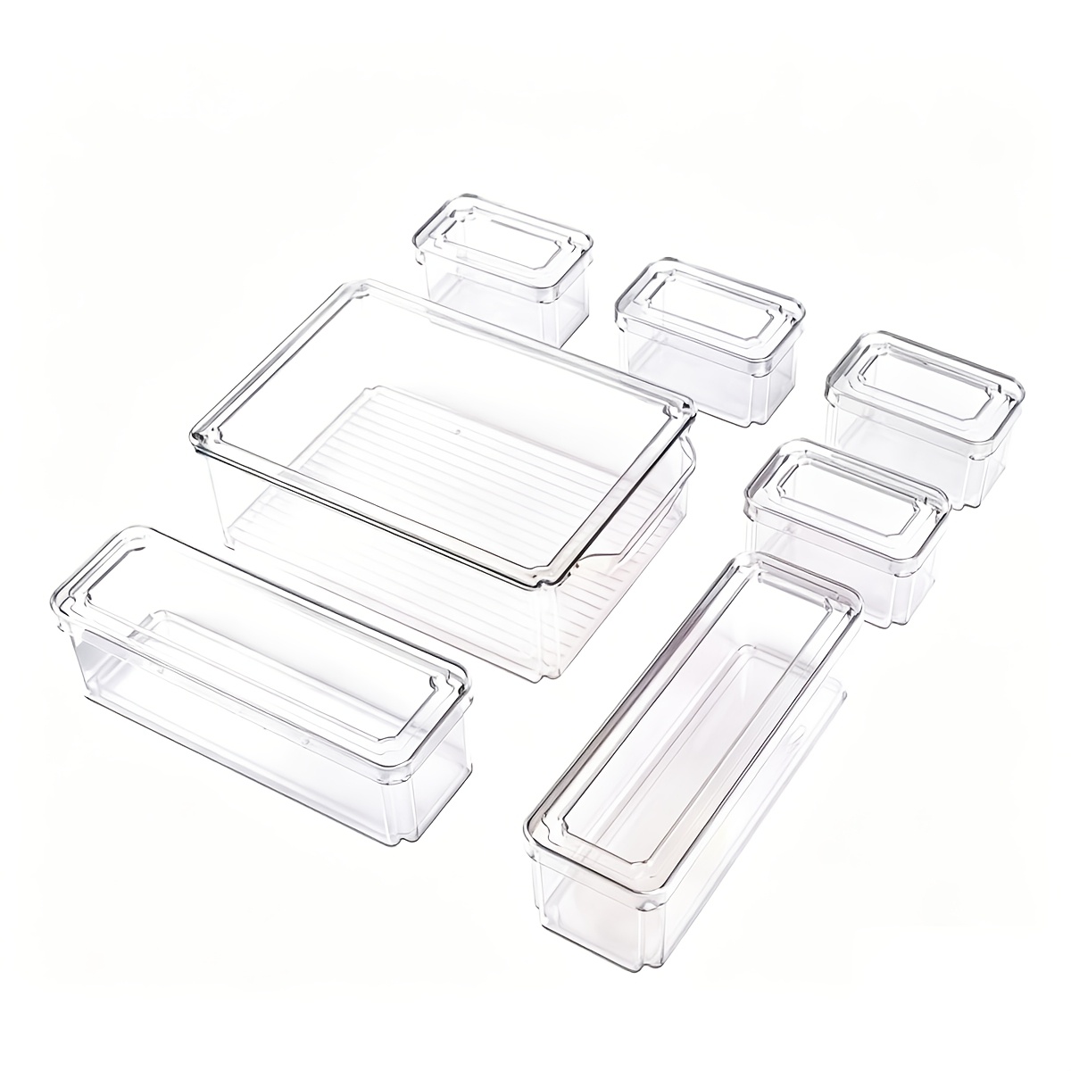 TEMU 7pcs Fridge Organizers, Stackable Refrigerator Organizer Bins With Lids, Space-saving Organizers Suitable For Kitchen, Cabinets And Fridge, For