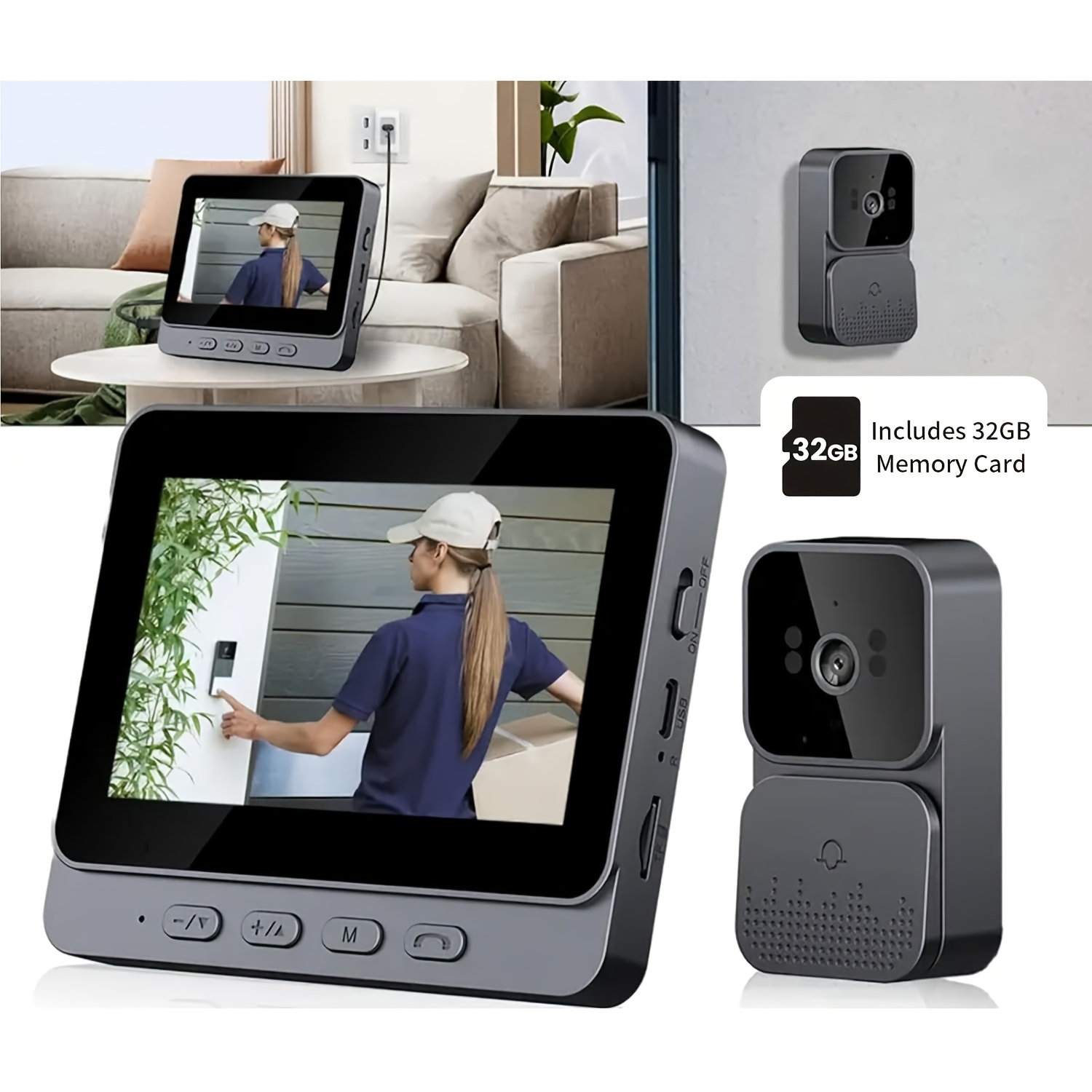TEMU Smart Video Doorbell – Doorbell Camera, Intercom System, Smart Doorbell, Featuring A 4.3-inch 1080p Full Hd Display, 140° Viewing Angle, Night