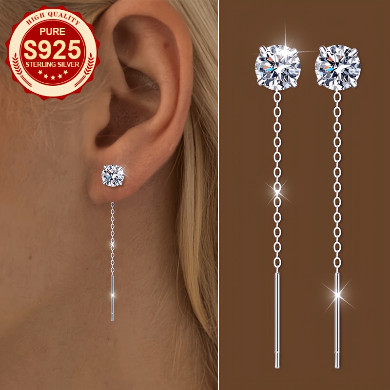 S925 Silver Round White Synthetic Zirconia Ear Studs