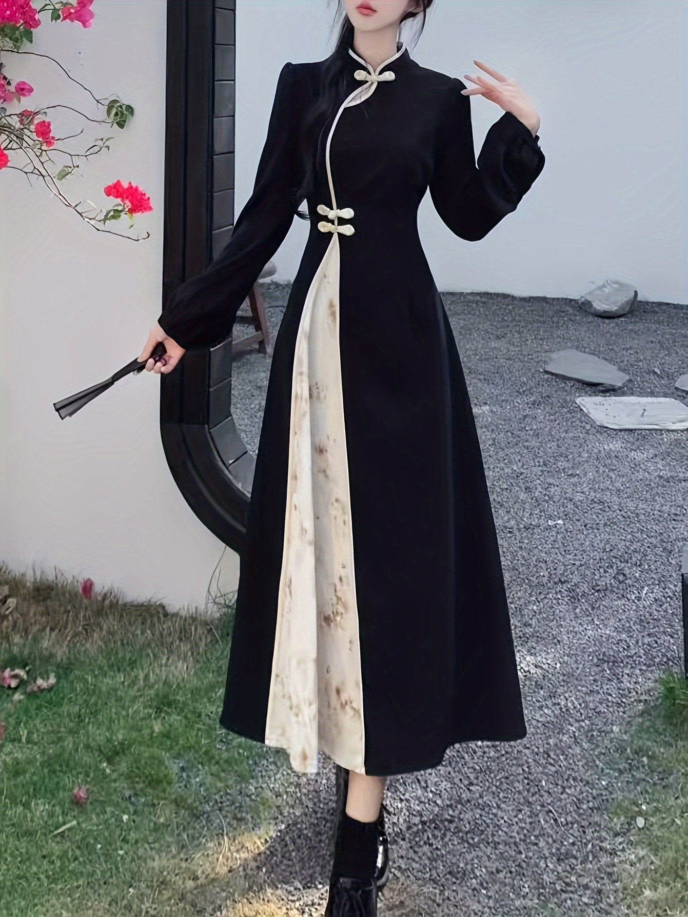 vestido cuello mandarín chino elegante 100% poliéster - Temu Peru