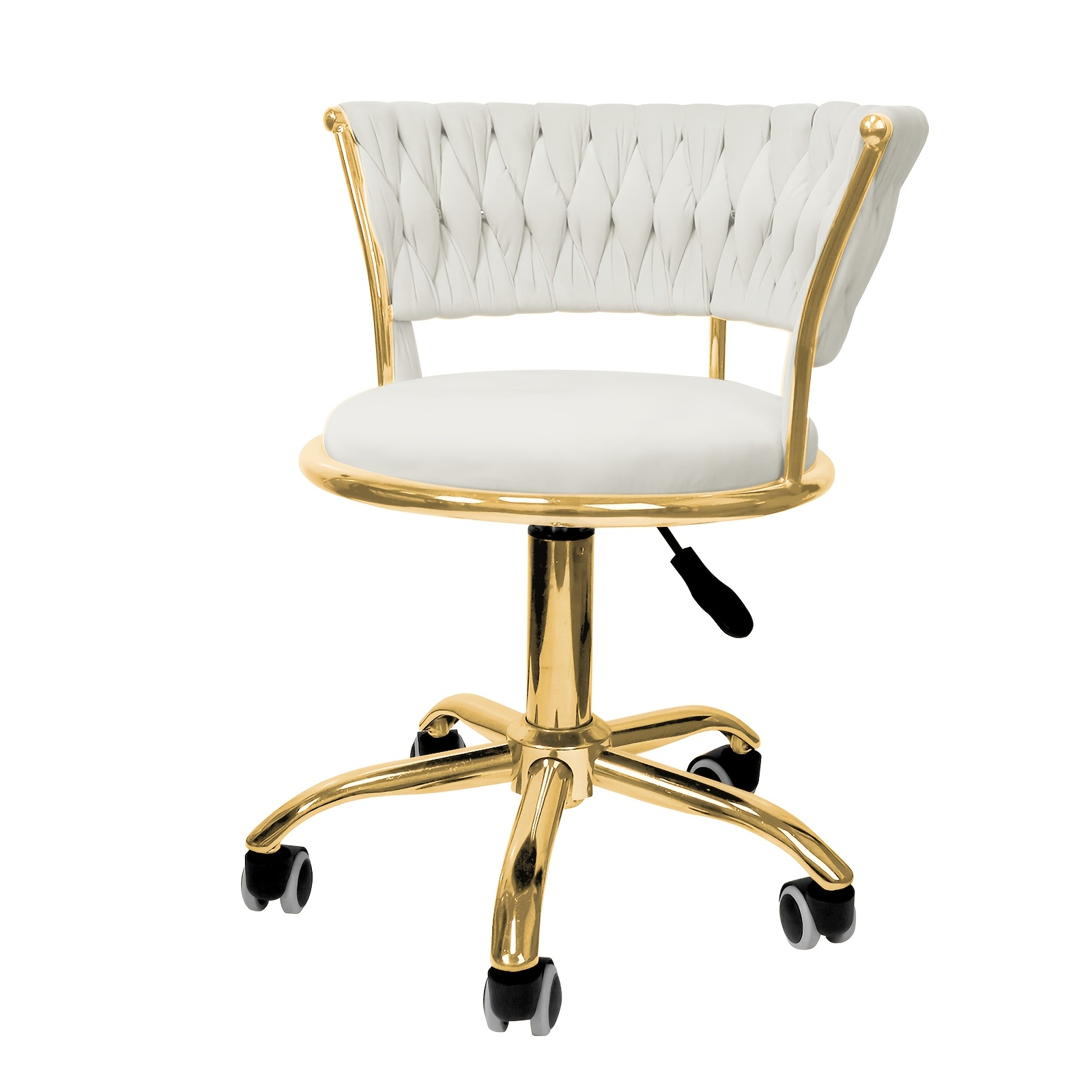 TEMU Ergonomic Office Chair - Manual Height Adjustable (63-76cm) & Swivel Task Chair With Round Seat (38cm) & Golden Metal Legs | For Home Office &