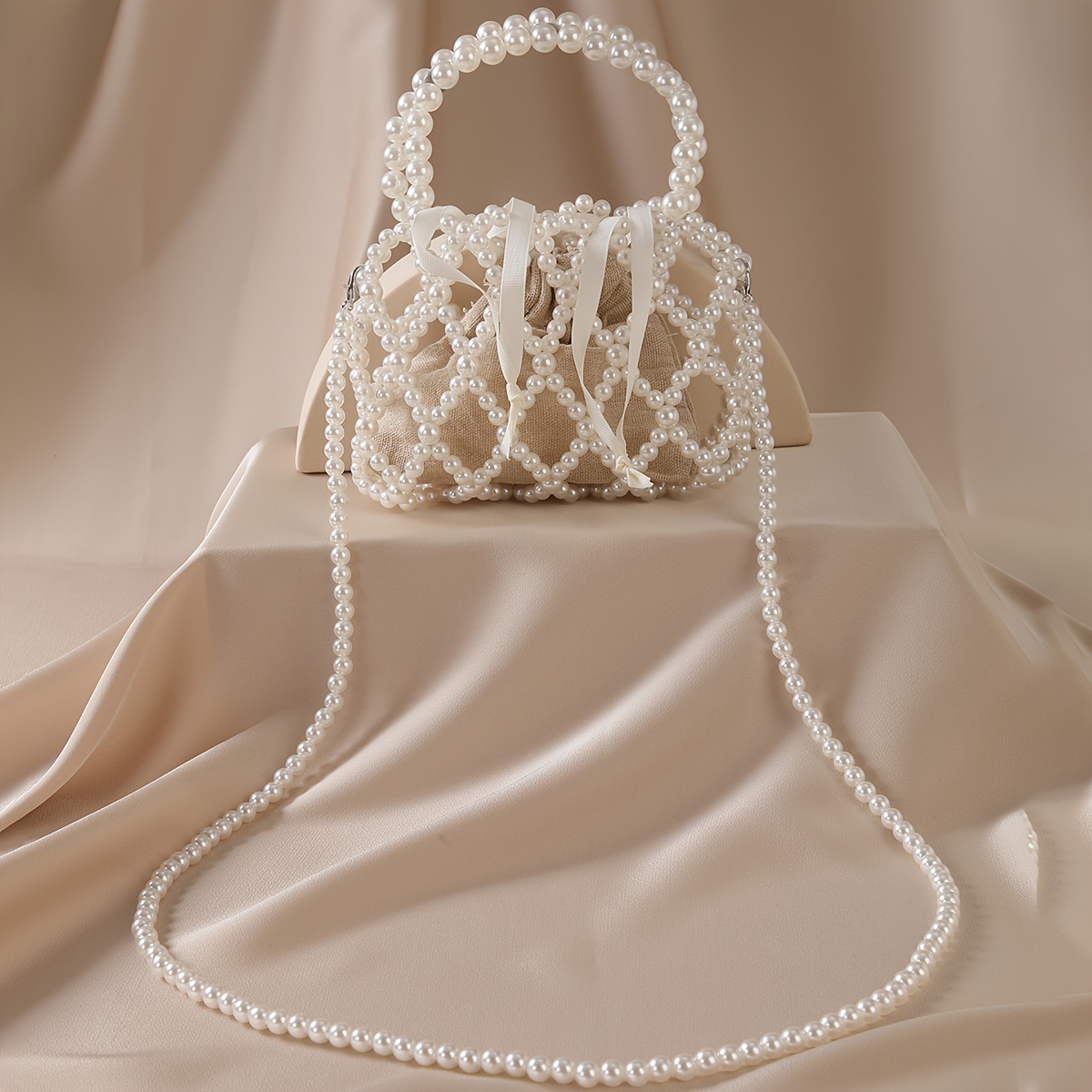 

Elegant Faux Pearl Beaded Mini Handbag, Women's Casual Fashion Accessory, Cooling Beach Style Crossbody Satchel Bag