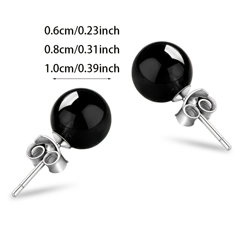 A Pair of 925 Silver Round Earrings with Synthetic Black Agate,   Everyday Wear.     Exquisite Gift Box, Making It an Ideal Anniversary Or Birthday Present.