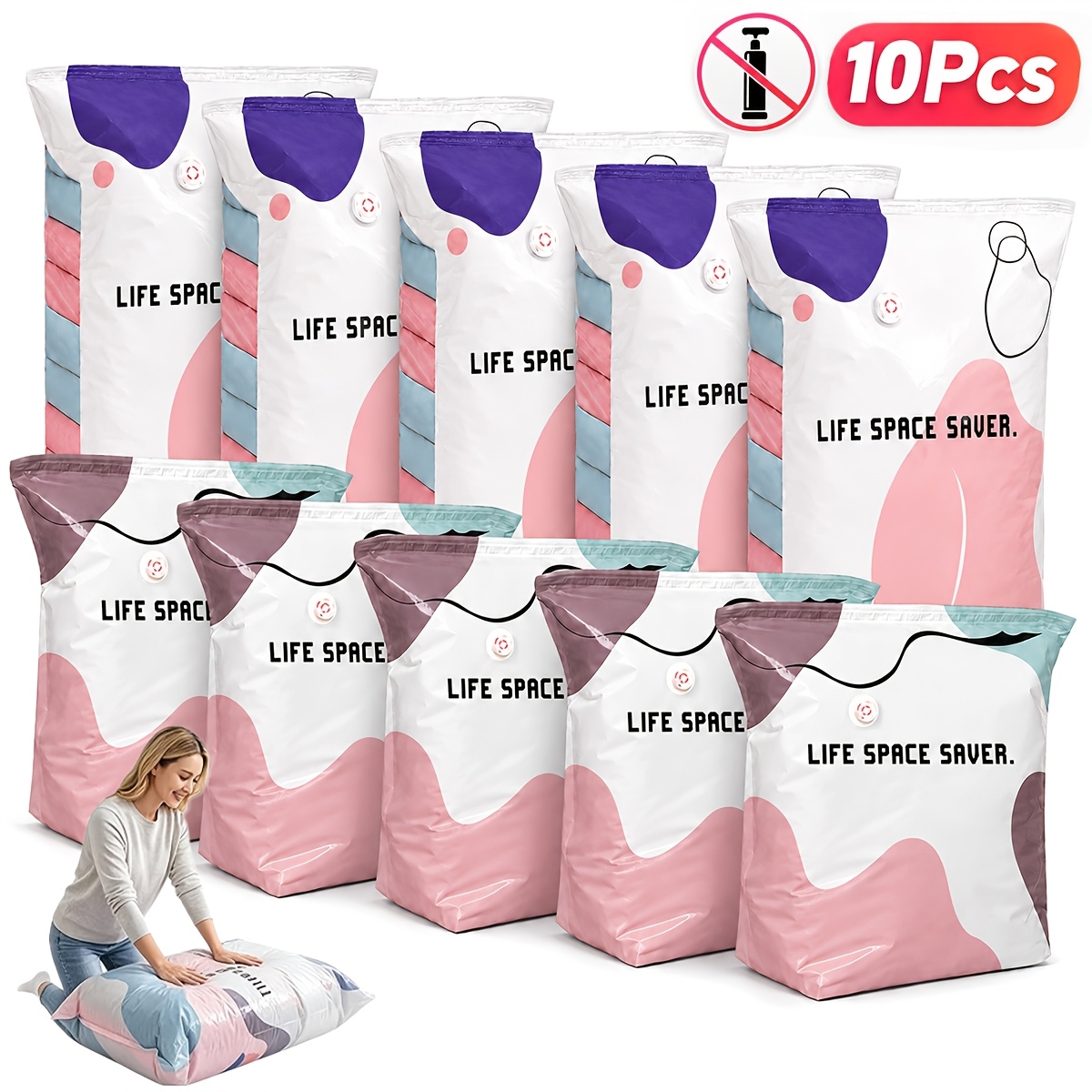 10pcs extra large compression bags   seal pump free heavy duty vacuum bags space saving suitable for clothing blankets travel moving and emergency storage