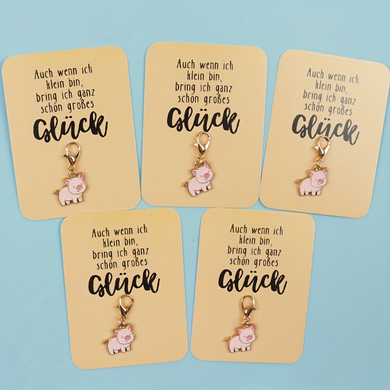 Image of Gift For Her/him Set Of 5 German Pocket Hug Cards Accompanied By Piglet Keychains, A Stylish Keychain Gift That Good Luck. Perfect As A Keepsake For Christmas, New Year, Birthdays, And Thanksgiving