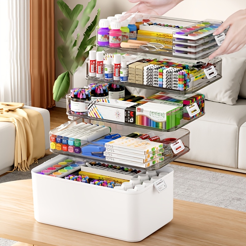 Image of 1pc Style: Large 4-tier Art Supply Storage Box, Portable Plastic Storage Pencil Case, Watercolor And Ink Painting Pigments, Multi-tier Toolbox Storage Box, Large-capacity Container