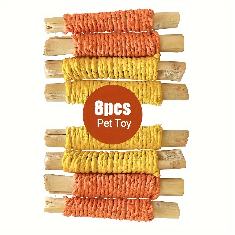 

8pcs Natural Bamboo Chew Toys For Rabbits, & Squirrels - Dental Health Teeth Cleaning Supplies