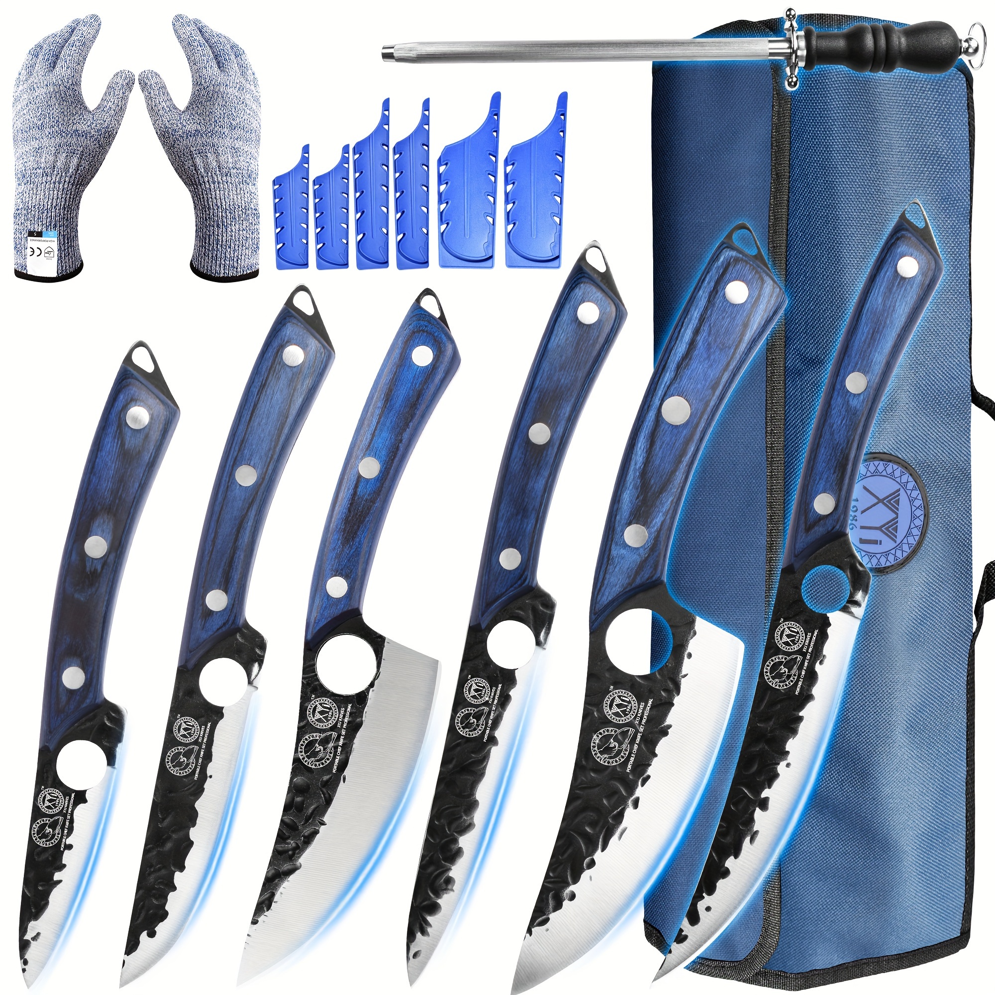 

Xyj 6pcs Professional Kitchen Knife Set With Bag, High-carbon Steel, Cleaver, Slicing, Carving Knife, Full Tang