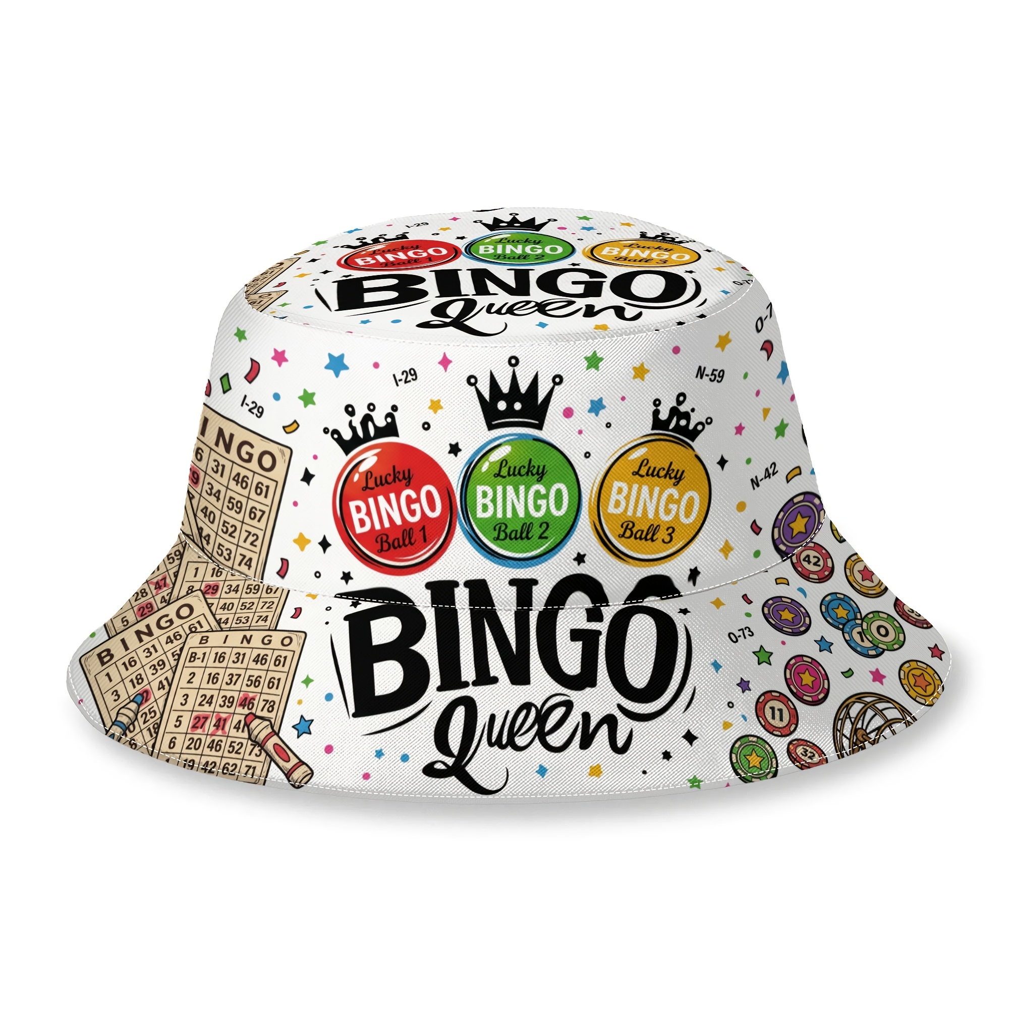 TEMU 1pc Bingo Game Bucket Hat With Bingo Number - Unisex Sporty Suitable For , Summer Outdoor Bingo Night Parties, Themed Events, Bingo Card Pattern